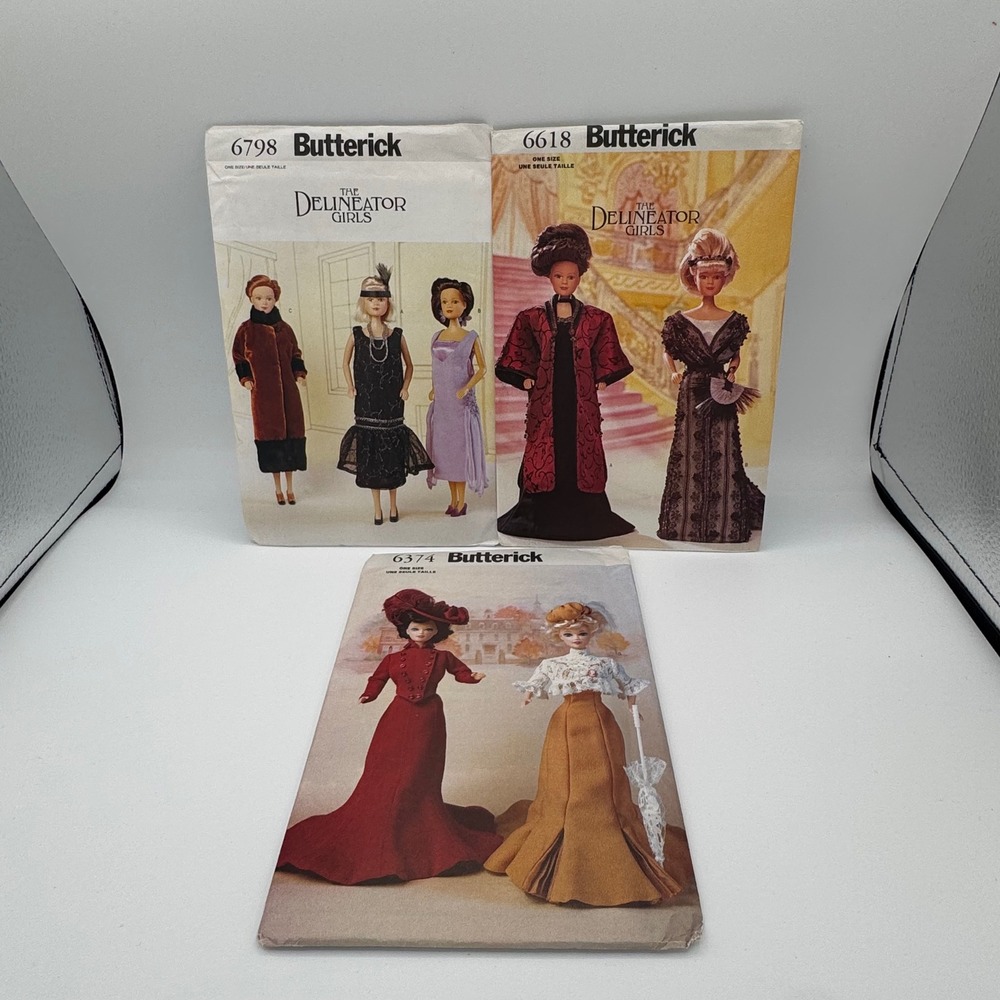 Lot of 3 Butterick The Delineator Girls Doll Sewing Patterns 6798 6618 6374 1999